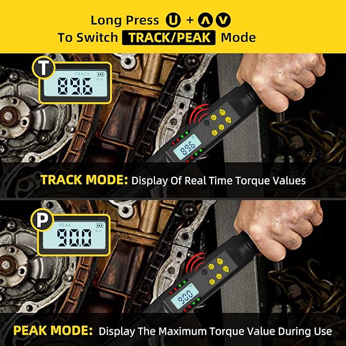 1/2 Inch Drive Digital Torque Wrench, 12.5-250.8 Ft.lb/17-340 Nm Electronic Torque Wrench, ±2% Accuracy with Preset Value, Data Storage, Buzzer and LED Flash Notification for Motorcycle, Car