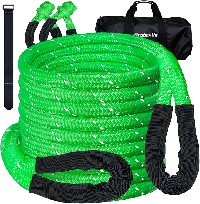 Kinetic Recovery Rope 7/8" x 30ft,48600lbs Breaking Strength Kinetic Tow Rope,Heavy Duty Recovery Rope with 2pcs Soft Recovery Shackles for Off-Road,Trucks,Jeep,SUV, ATV, UTV,Tractor
