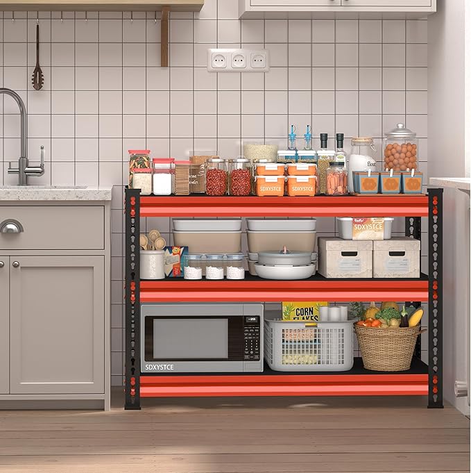 3-Tier Garage Shelving Heavy Duty,40''W x 18''D x 36''H Metal Shelving Unit,1320 lbs Weight Capacity Adjustable Storage Shelves for Retiple Tanks, Aquariums, Pantry,Red