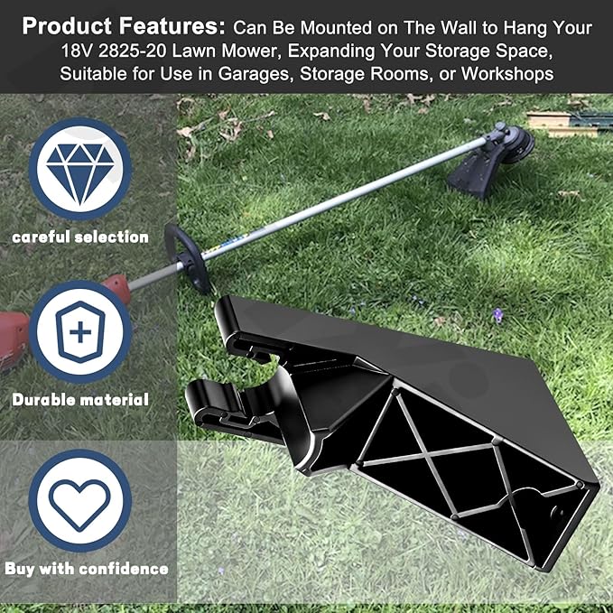 Wall Mount for 18V Fuel String Trimmer 2825-20 - Heavy-Duty Black Wall Mounting Bracket, String Trimmer Holder Storage Hook Fits Handle Diameter 1" - Save Space