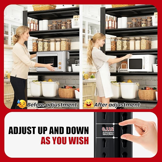 Storage Shelves, 5-Tier Garage Shelving, Adjustable Heavy Duty Shelving Units, Metal Industrial Utility Organizer Storage Racks for Basement, Kitchen, Warehouse, Pantry,16" D×36" W×72" H