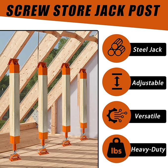 Screw Jack Post Kit (10"-14") with 0-45° Swivel & 4x4 Joist Holder, 66000 LBS Heavy Duty Shore Jack for Beam Repair, Adjustable House Jack Post, Floor Joist Support and Crawlspace Shoring
