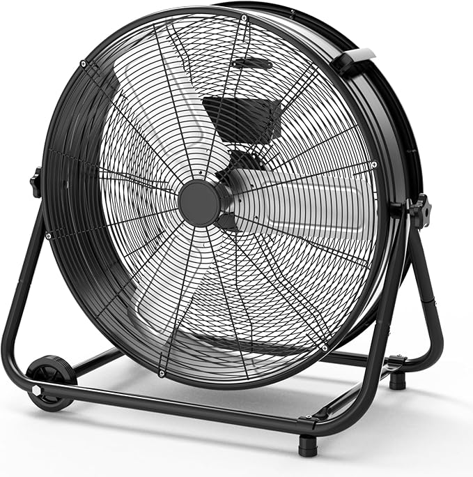 Towallmark 24 Inch High Velocity Industrial Drum Fan, 3 Speed Heavy Duty Metal Floor Fan, 360 Degree Tilt Barrel Fan for Warehouse, Workshops, Garage, Factory and Basement