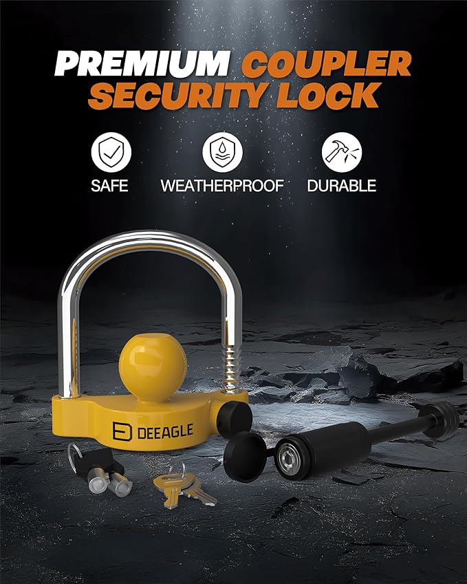 DEEAGLE Trailer Coupler Lock, Include Universal Trailer Ball Lock, 1/4”Dia 3-1/2” Span Hitch Pin Lock