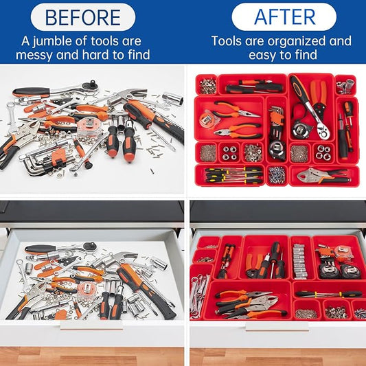45 Pack Tool Box Organizer Tool Tray Dividers, Toolbox Drawer Organizers Storage Trays for Rolling Tool Chest, Work Bench Cabinet Bins, Hardware Parts Screw Nut Bolt Small Tools Organization - Red