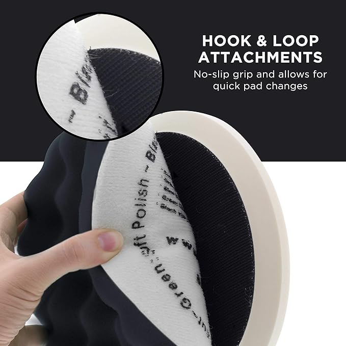 TCP Global 6.5" Black Waffle Foam Buffing Pad Hook and Loop Backing - Final Finishing Pad for Polishing, Automotive, Marine, Truck, RV & Compound Cutting, Car Polishing Pads