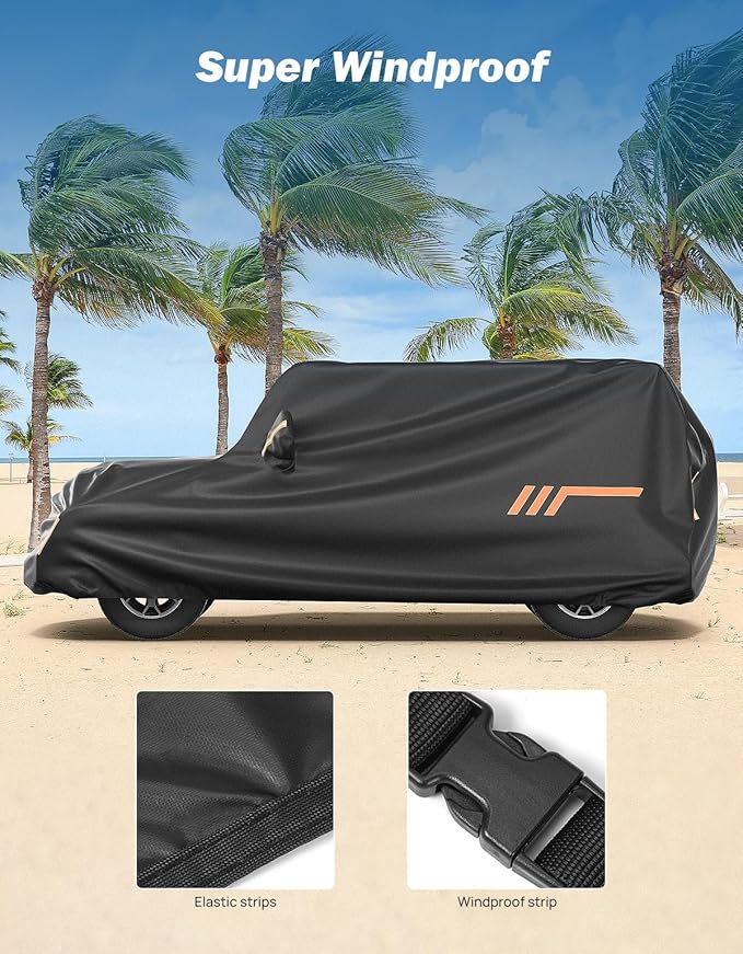 JOYTUTUS Car Cover Compatible with 4 Doors Wrangler JK JL TJ YJ CJ7, Water-Resistant All Weather Cover 1976-2026 Wrangler Unlimited, Windproof Dustproof Scratch Resistant Auto Cover