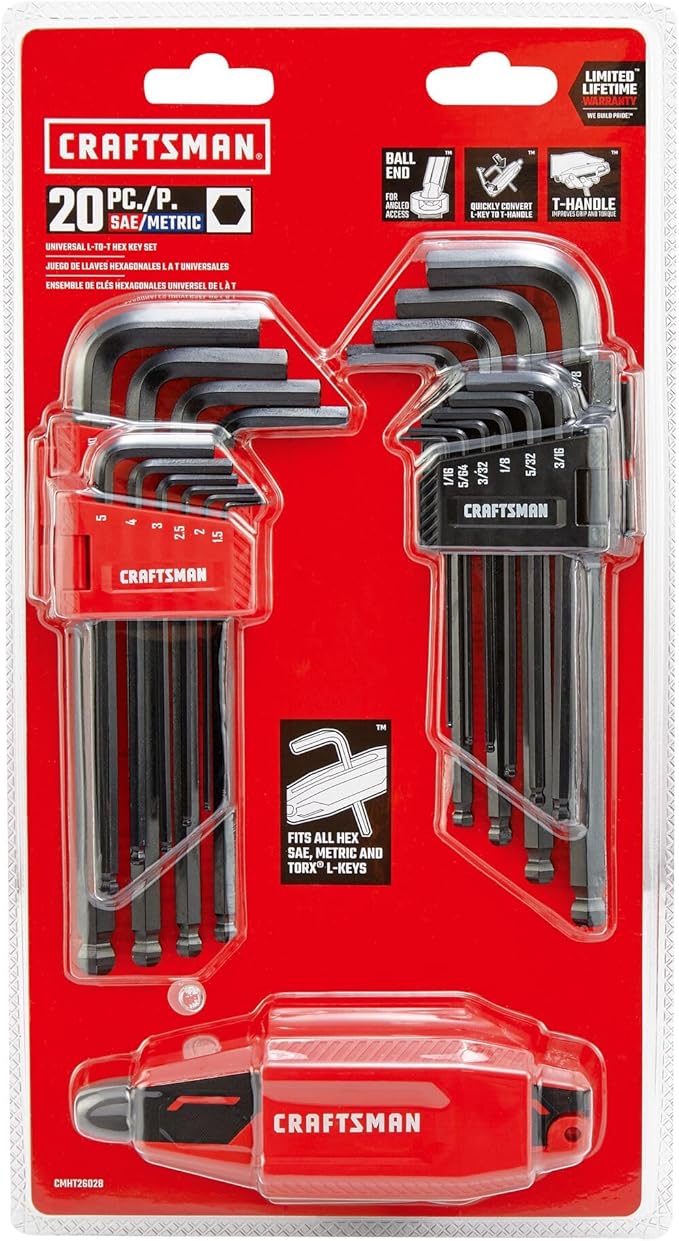 CRAFTSMAN Universal L-to-T Allen Wrench Hex Key Set, 20 Piece (CMHT26028)