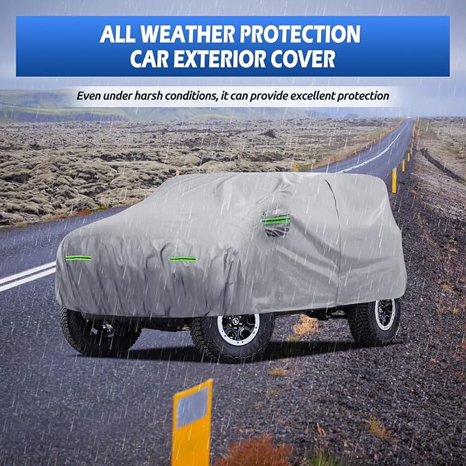 Car Cover Fit for Ford Bronco 4 Door 2021-2026, Migaven Waterproof Full Exterior Cover Sun Rain Protection with Door Zipper and Cotton Lining, Silver
