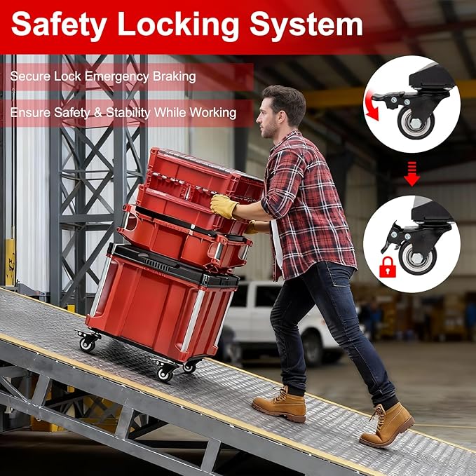 Upgraded Tool Box Dolly Compatible with Milwaukee Packout Carts Milwaukee Packout wheels equipped with locking wheels load capacity up to 200 pounds.