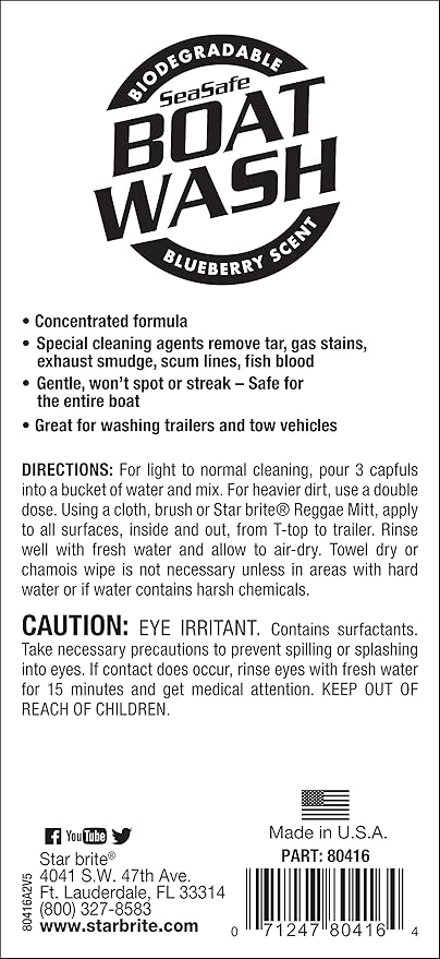 STAR BRITE Concentrated Boat Wash - Heavy-Duty, Non-Streak Formula for Sparkling Hulls, Decks, Chrome and Fittings - Fresh Blueberry Scent