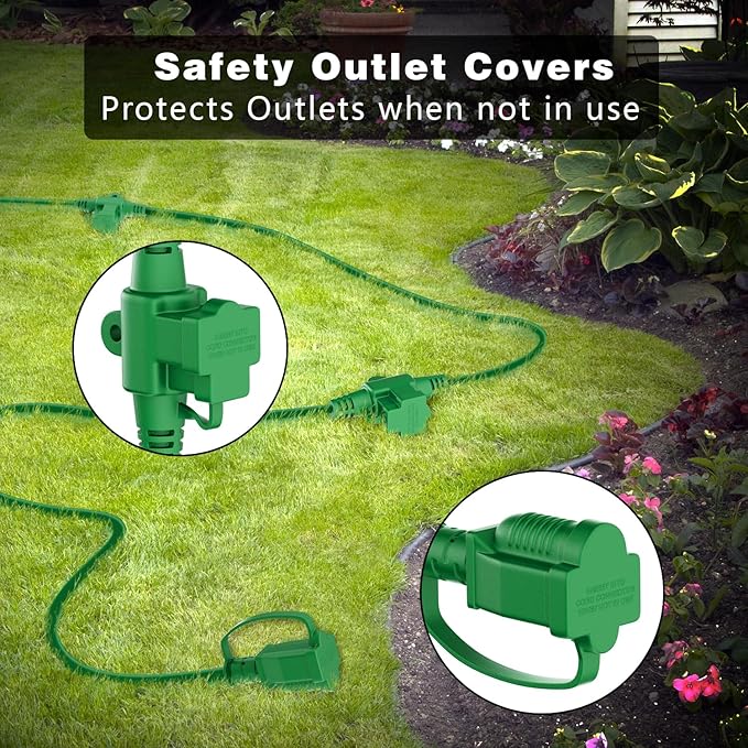 K KASONIC - Outdoor Extension Cord 50 FT, Evenly Spaced 6 Outlets Plugs, 16/3 SJTW Weatherproof Multiple Outlets Wire for Landscaping Light, Holiday Decoration and Christmas, ETL Listed, Green