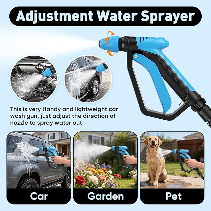 Upgraded Car Wash Foam Gun, Foam Cannon, Adjustable Hose Wash Sprayer with 2.5 to 6 Bars Foam Blaster, NEW Handle, Wash Mitten &Towel, Suitable for Car Cleaning & Garden Use with 1/2” Quick Connector
