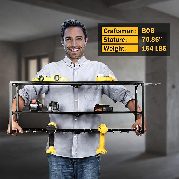Power Tool Organizer, 8 Drill Holder for Tool Organizer, Storage and Organization for Garage, Heavy Duty Metal Tool Shelf Utility Rack for Cordless Power Tools Suitable for Pegboard/Workshop