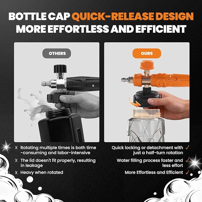 maXpeedingrods Foam Cannon for Pressure Washer, Wide Mouth Quick Release Car Wash Foam Gun with Adjustable Soap Cannon, Thick Snow Foam Lance for Car Wash, 1/4'' Quick Connector, with 2 Orifice Nozzle
