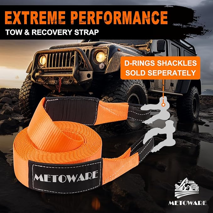 METOWARE Heavy Duty Tow Strap Recovery Kit - 4" x 20ft(40,000lbs) Tree Saver Winch Strap + Storage Bag - Truck, SUV, ATV Off Road Towing Strap Kit