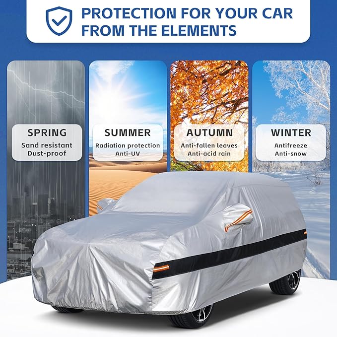 10 Layers SUV Car Cover Custom Fit for Jeep Compass (2007-2024) Waterproof All Weather for Automobiles, Outdoor Full Cover Rain Sun UV Protection.Silver