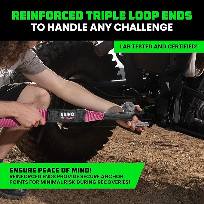 Rhino USA Recovery Tow Strap (2" x 20') - 20,024lb Break Strength - Emergency Recovery Strap Tow Rope for UTV, ATV & More - Heavy Duty Towing Strap for Offroad 4x4 Use - Compatible with RZR and Can-Am