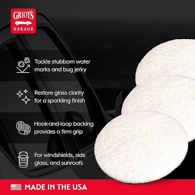 Griot's Garage 3” Glass Polishing Pads, Buffing Discs for Car Windows, Windshields, Shower Doors, and More, 10665, Set of 3