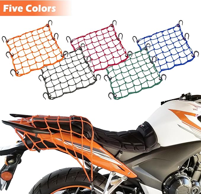 Cargo Net 15"x15" Stretches to 30"x30" with Thicken Hooks | Natural Latex Core, Tight 2”x2” Mesh Small Heavy Duty Bungee Net for Motorcycle Helmet, Bike, ATV, UTV, Luggage (Blue,1 Pack)