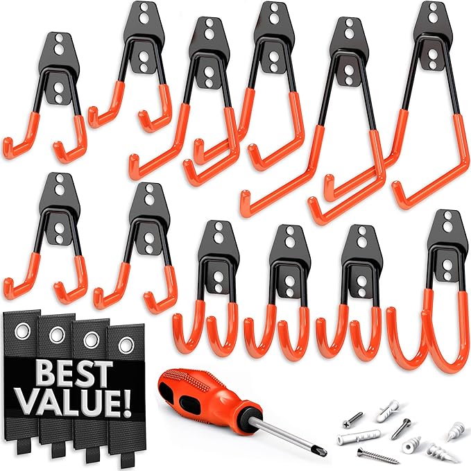 Garage Hooks Heavy Duty [ 17 Piece Set ] - Our Garage Hooks Wall Mount to Any Surface, Garage Organization and Storage, Garage Storage Hooks, Garage Hangers, Garage Wall Hooks Heavy Duty
