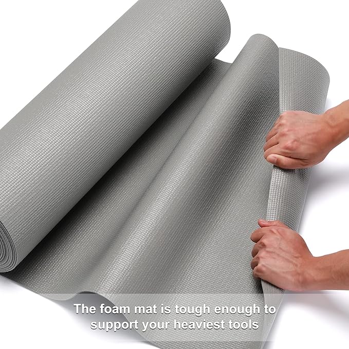 CASOMAN Professional Tool Box and Drawer Liner, Grey, Easy Cut Non-Slip Foam Rubber Toolbox Drawer Liner Mat - Adjustable Thick Cabinet Liners, 24inch (Wide) X 24feet (Long)