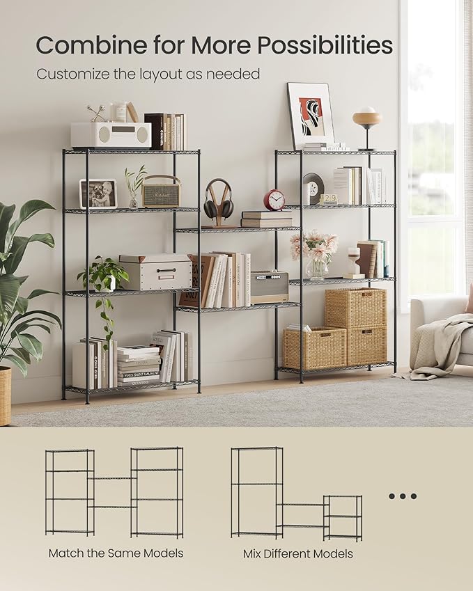 SONGMICS Storage Shelf, Metal Wire Shelving Unit, Adjustable Shelves, for Garage, Bedroom, Living Room, Kitchen, Pantry, 5 Tier, 11.8 x 35.4 x 63 Inches, Ink Black ULGR195BH01S