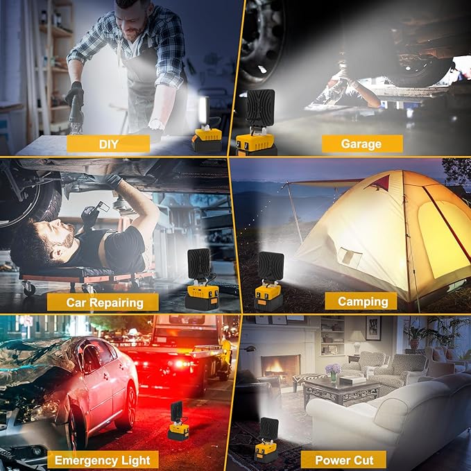 Cordless LED Work Light Compatible with Dewalt 18V 20VBattery, T-SUNiceM 5000LM Flashlight, 20V Battery Flood Work Light 140°Adjust with Low Voltage Protection for Outdoors and Job Site Lighting