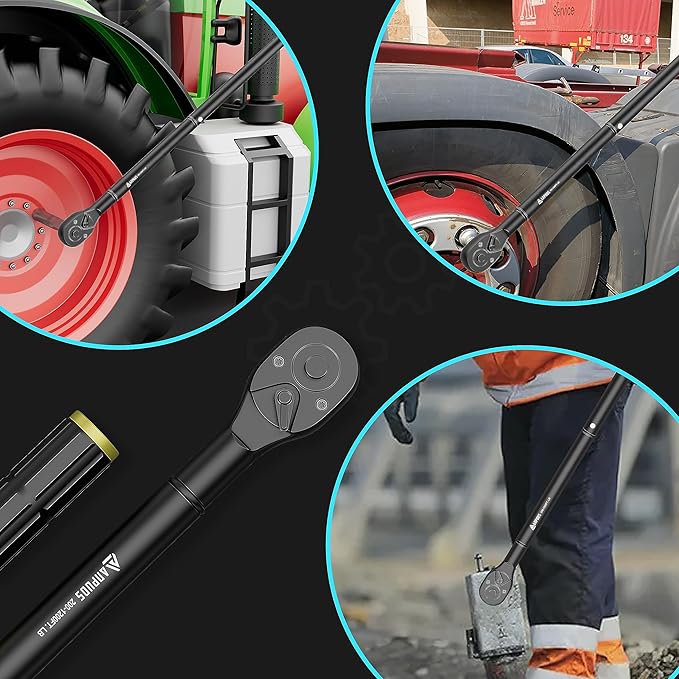 1-Inch Drive Click Torque Wrench, 200-1200 Ft-Lb/271-1626 Nm with Dual-Direction, 48-Tooth, Dual Range Scales, Quick Release Reversible Head Torque Wrench for Car, Truck, Tractor
