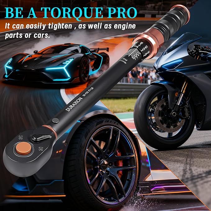 Torque Wrench 1/2” Dual Range Scales 10-170 Ft-Lb/13.56-230.5Nm, ±3% Precision, 72 tooth Dual-direction Torque Wrenchs for Moto, Car, Truck Maintenance