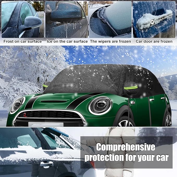 Half Car Cover Compatible with 2000-2024 Mini Cooper/S/Hardtop 2 Dr, Hail Protector Car Cover for Windproof Dustproof UV Resistant Protect Your Windshield and Roof