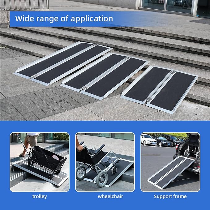 Portable Wheelchair Ramp 2FT,No-Slip Aluminum Folding Handicap Ramp 800lbs Load Capacaity,Wheel Chair ramp for Home Steps,Stairs,car