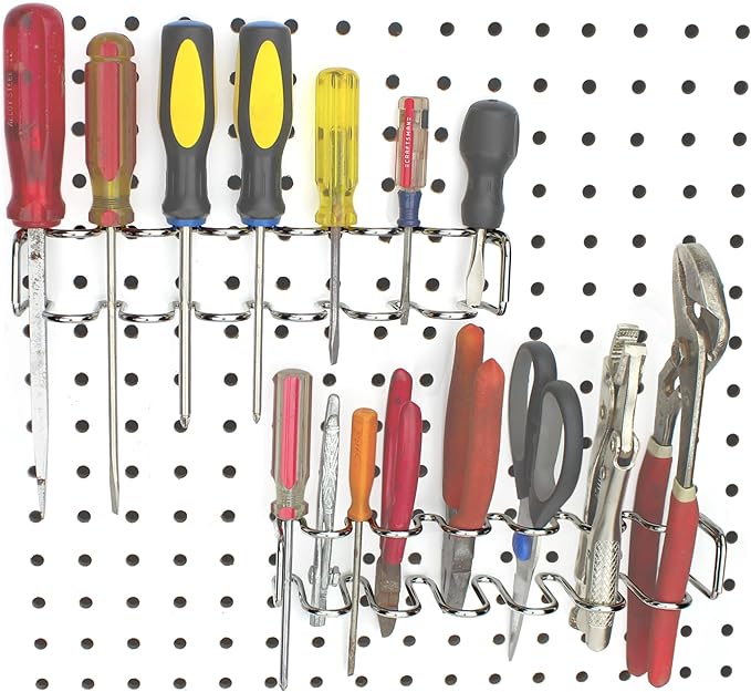 Pegboard Screwdriver Holder, 2-Pack - Hooks to Any Peg Board - Screwdriver and Pliers Rack Accessory Tool Organizer - Organization Accessory for Workbench, Garage, Tool Shed, Craft Room