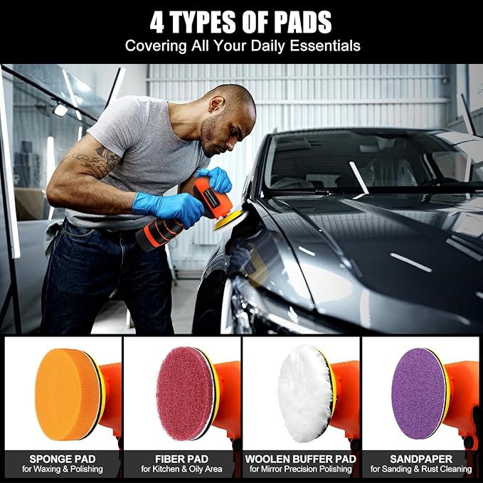Cordless Sander, 3" Palm Sander with 2Pcs 16.8V 3.0Ah Batteries, 3500RPM Mini Polisher, 30 Accessories Sanders Tool for Sanding/Polishing/Waxing/Cleaning