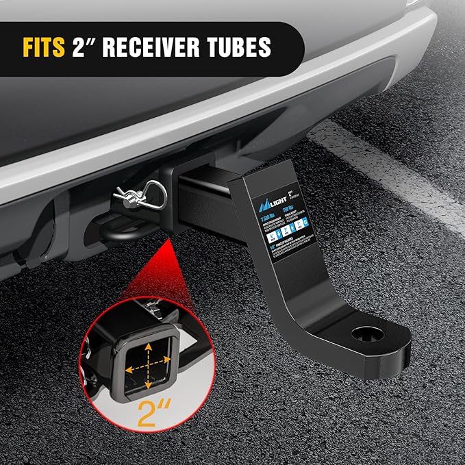 Nilight Trailer Hitch Ball Mount with 5/8" Hitch Pin Clip Fits 2 Inch Receiver Square 7500 lbs 4" Drop, 3” Rise, 1” Hole, Gloss Black Powder Coat