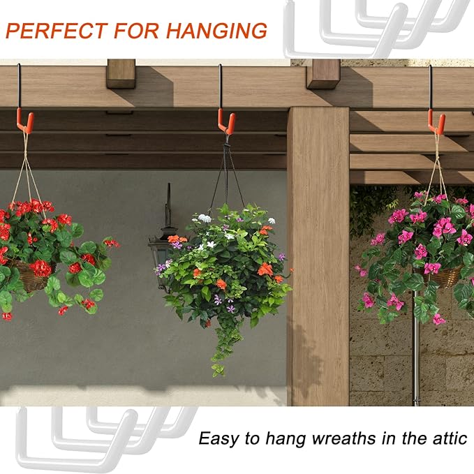 HUPBIPY Rafter Hanger Large S Garage Hooks Bike Storage System Holder Organizer, with Non Slip Coating, for Organizing Hanging Basket, Ladders,Bicycle Wheel,Ropes and Bulk Items (12Pack, Orange)