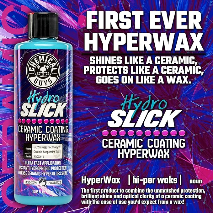 Chemical Guys WAC22916 HydroSlick SiO2 Ceramic Coating HyperWax with Premium Grade Microfiber Applicator, Blue (Pack of 2)