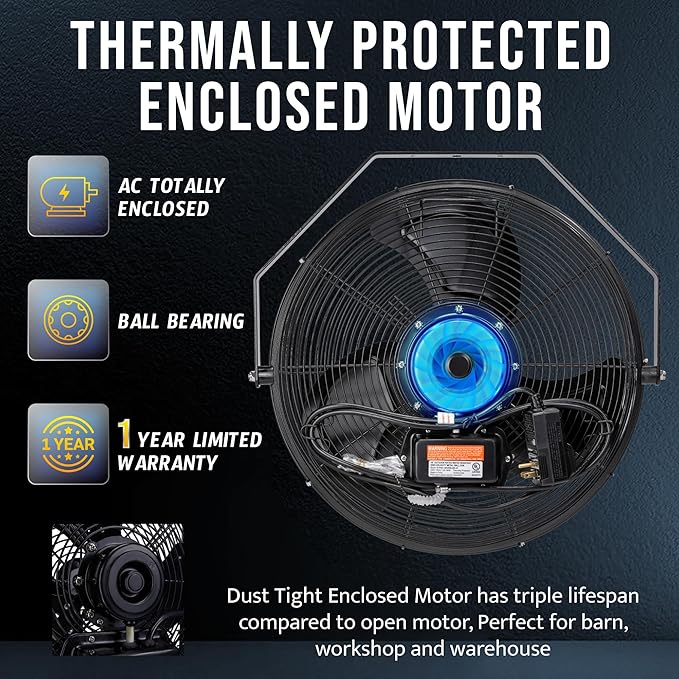 Tornado 2 Pack 18 Inch Outdoor Rated IPX4 Water-Resistant High Velocity Industrial Wall Mount Fan For Commercial, Industrial, Greenhouse Use 3 Speed 4150 CFM 1/6 HP 6.6 FT Cord UL Safety Listed