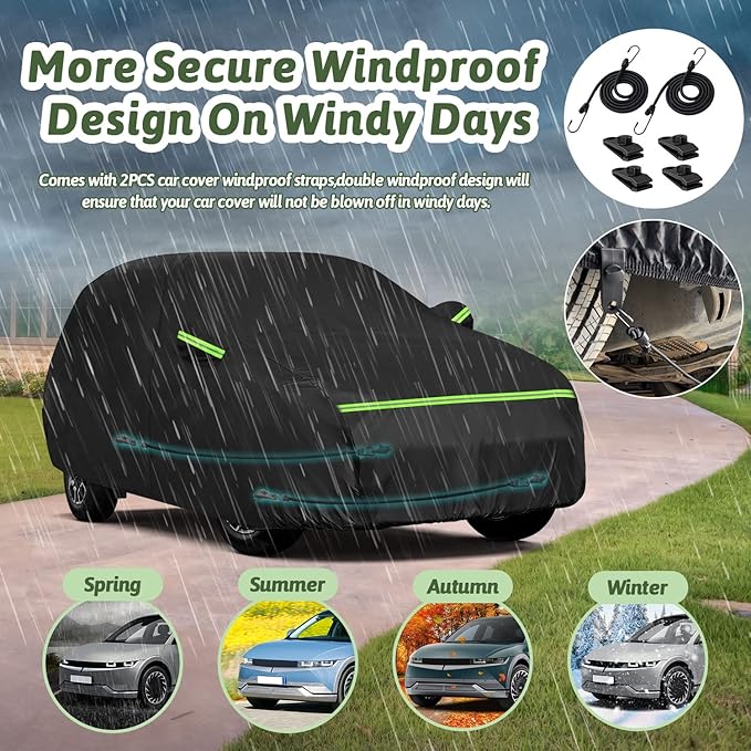 Car Cover for 2022-2025 Hyundai Ioniq 5, Waterproof All Weather Rain Sun UV Protection Heavy Duty Full Car Cover with Charge Port Opening & Windproof Straps for Hyundai Ioniq 5-Black