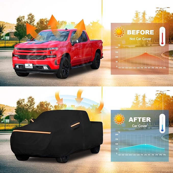 QUNSUNUS Car Cover for Chevy Silverado 1500 Crew Cab 6.5/6.6ft Bed 2000-2025, Waterproof Silverado 1500 Covers with Zipper, All Weather Truck Cover with Straps and Elastic Edges