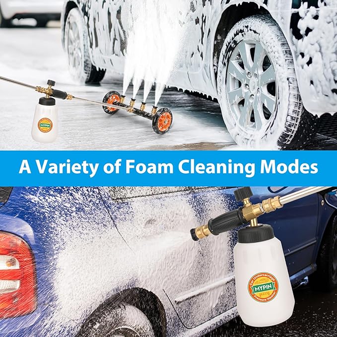 2-in-1 Undercarriage Pressure Washer Water Broom with Replaceable Nozzle, 16 Inch Car Pressure Washer with Foam Washer/Mitten, Surface Cleaner 1200-4000 PSI (with Bottle& Replaceable Nozzle)