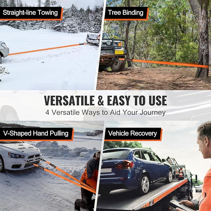 VEVOR Off-Road Recovery Kit, 3" x 30' Tow Straps Heavy Duty with Hooks 30,000 lbs Capacity Winch Tow Strap Kit, 44,092 lbs D-Ring Shackles, Shackle Receiver Storage Bag for ATV Jeep UTV Vehicle Truck