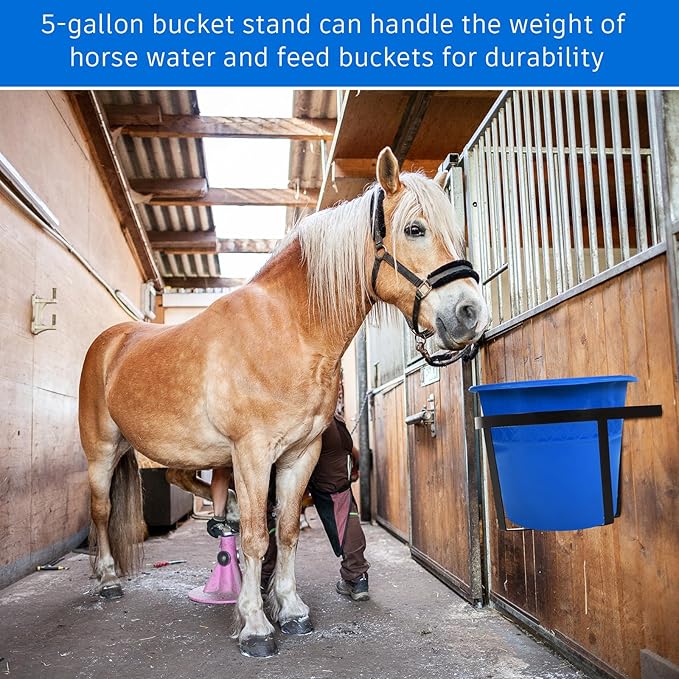 4 Pcs Heavy Duty Metal Bucket Holder 5 Gallon Horse Water Feed Bucket Holder Pre Installed Pail Accessories Wall Mount Hang Organizer for Horse Stalls Barn Farmhouse Supplies