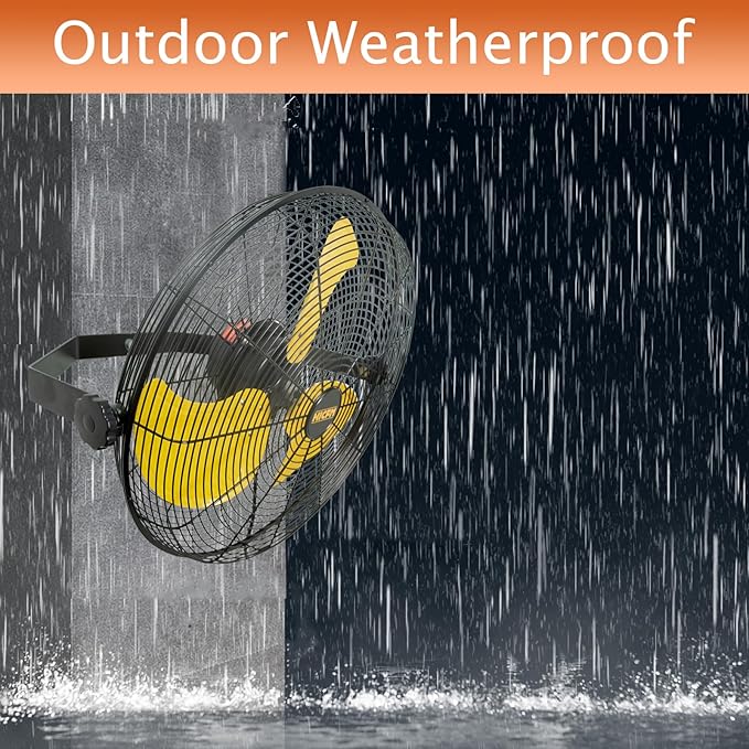 HiCFM 5100 CFM 20 inch Outdoor Wall Mount Fan, 3-Speed High Velocity Weatherproof Wall-mounted Fan with IP44 Sealed Motor and Manual GFCI Plug for Patios, Industrial, Garage and Gazebo - UL Listed