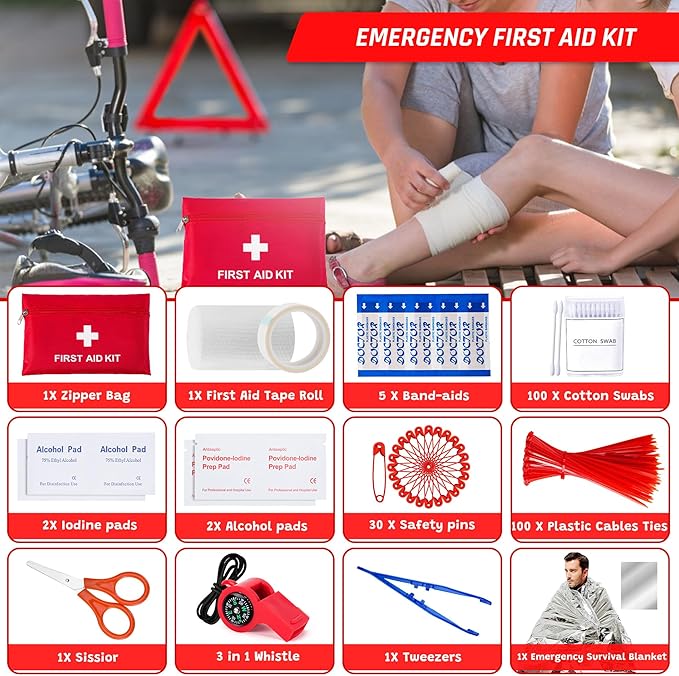 298PCS Roadside Emergency Car Kit- Car Emergency Kit with Jumper Cables, Roadside Emergency Kit for Vehicles, Emergency Car Kit, Car Safety Kits, Gloves,Tow Strap,Tool Kit,Reflective Warning Triangle