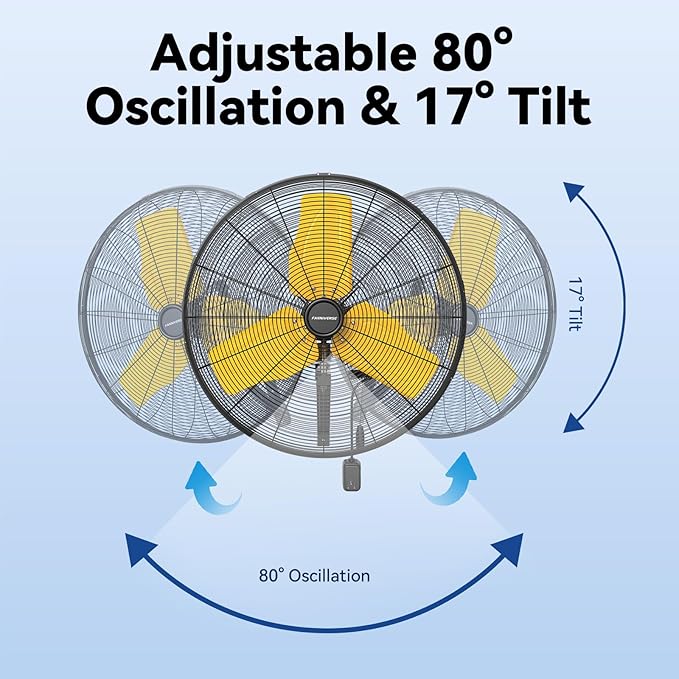 24 Inch Outdoor Waterproof Wall Mount Fan, 9500 CFM Heavy Duty Oscillating Commercial Metal Fan with Totally Enclosed Motor & GFCI Plug for Patio, Barn & Garage (UL Listed)