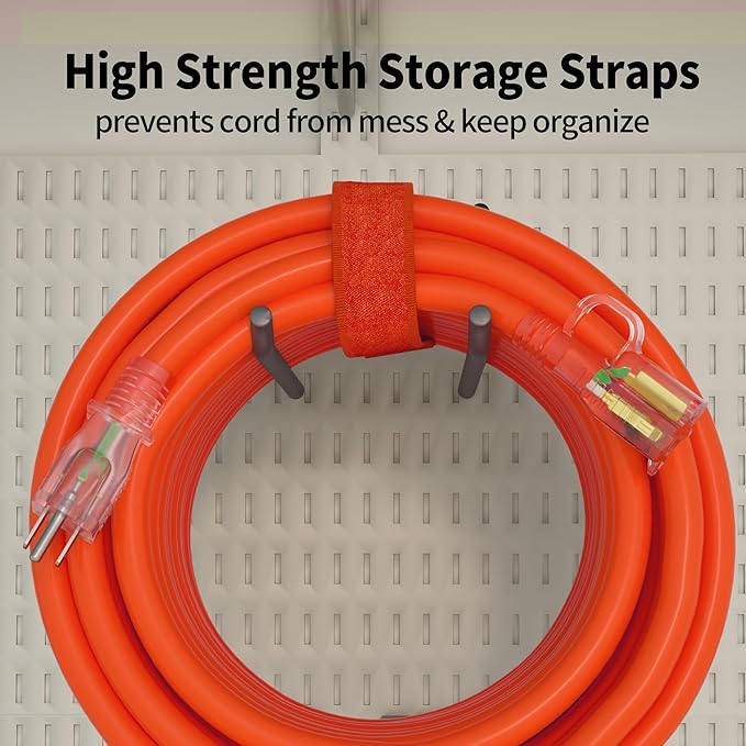 POWGRN 10 ft 12/3 Outdoor Extension Cord Waterproof Heavy Duty with Lighted Indicator End 12 Gauge 3 Prong, Flexible Cold-Resistant Long Power Cord Outside, 15Amp 1875W SJTW Orange ETL Listed