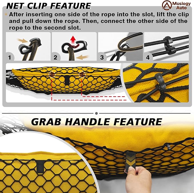 Muslogy Truck Bed Cargo Net Trunk Netting Compatible with 2023-2025 2026 Honda CR-V Accessories, Pickup Cargo Organizer SUV Sedan Storage Net w/Heavy Duty Carabiners