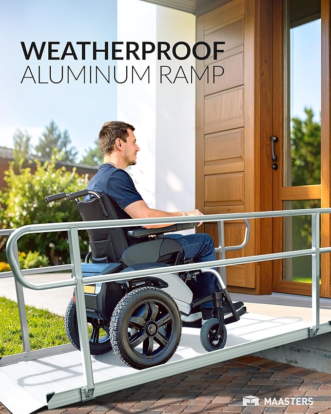 MAASTERS 8 Foot Handicap Ramp with Handrails - Loading Capacity 850 lb - for Wheelchairs, Scooters, Walkers - Non-Slip Surface