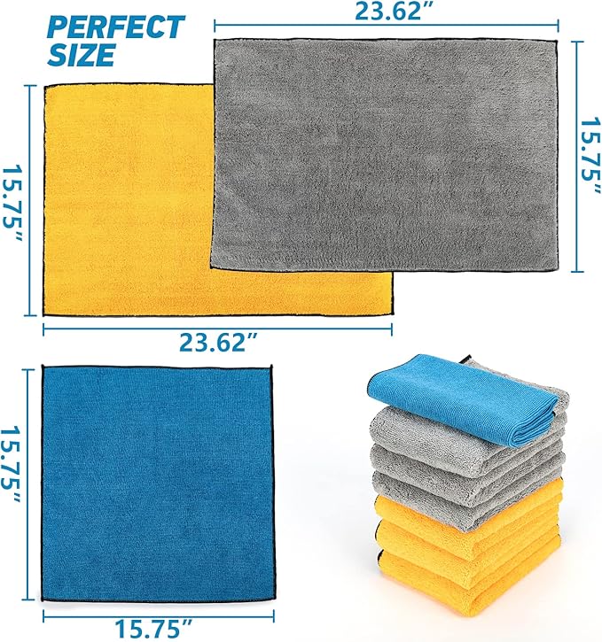 Microfiber Towels Gray for Cars - 6 Pack, High & Short Pile Micro Fiber Cleaning Cloth for Car Washing Drying & Auto Detailing, Water Absorption Lint Free & Non-Streak